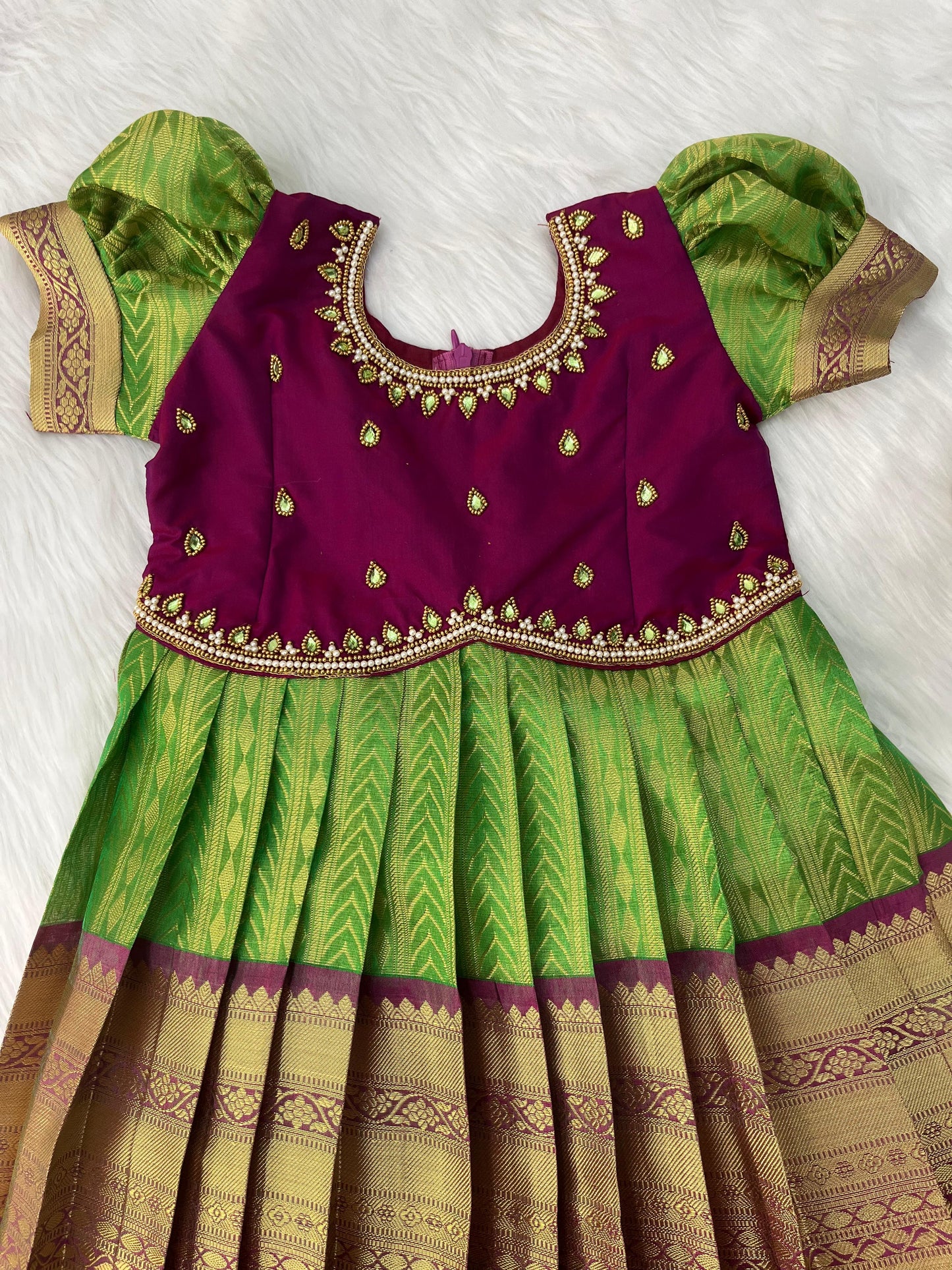 Green ~ Grand Banaras Silk Aari Work Frock