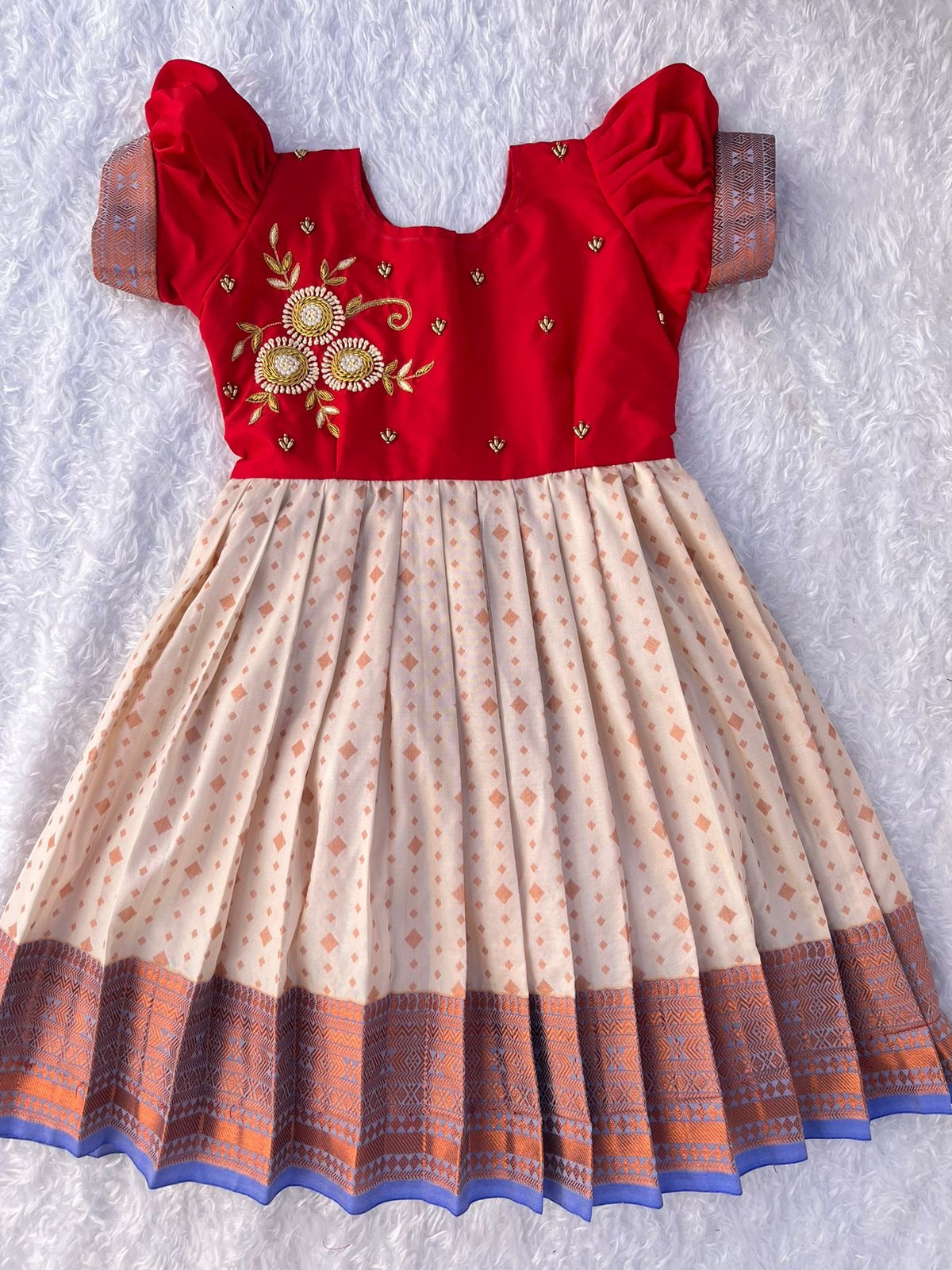 Elegant Turquoise Pleated Frock for Children Kalas Couture India