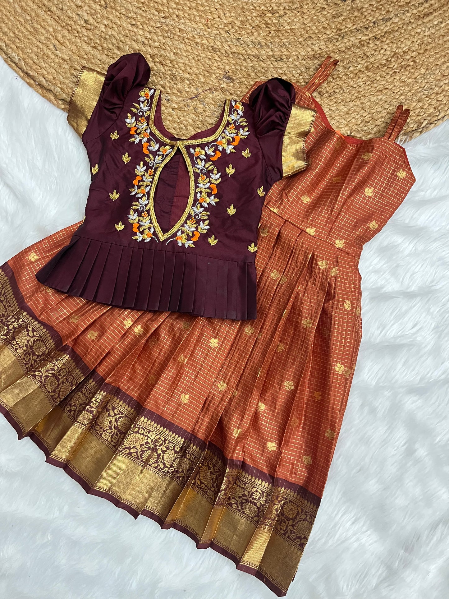 Premium Aari Work Pattu Lehenga - Maroon