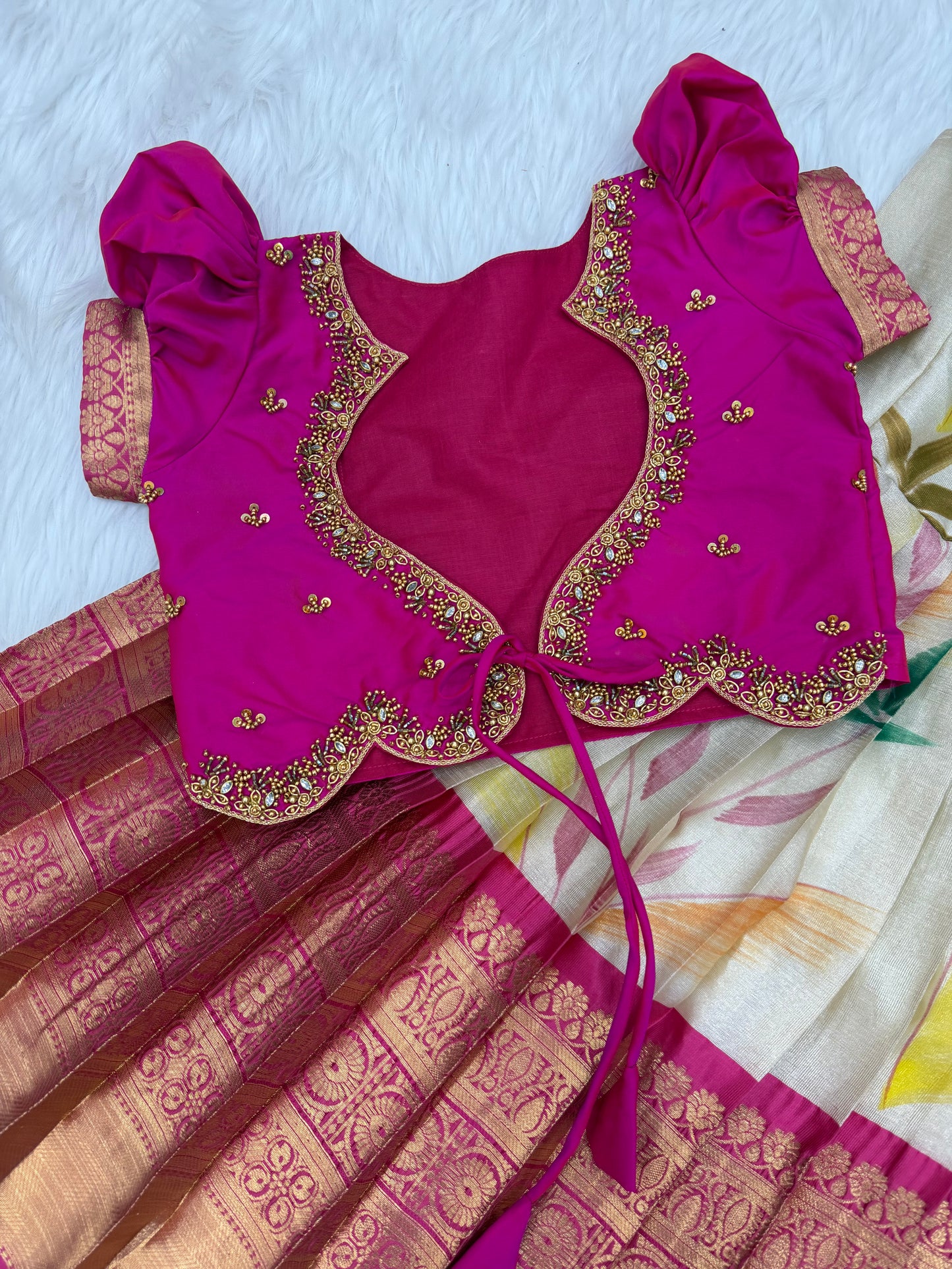 Rani Pink : Elegant Embroidered Blouse with Tissue Silk