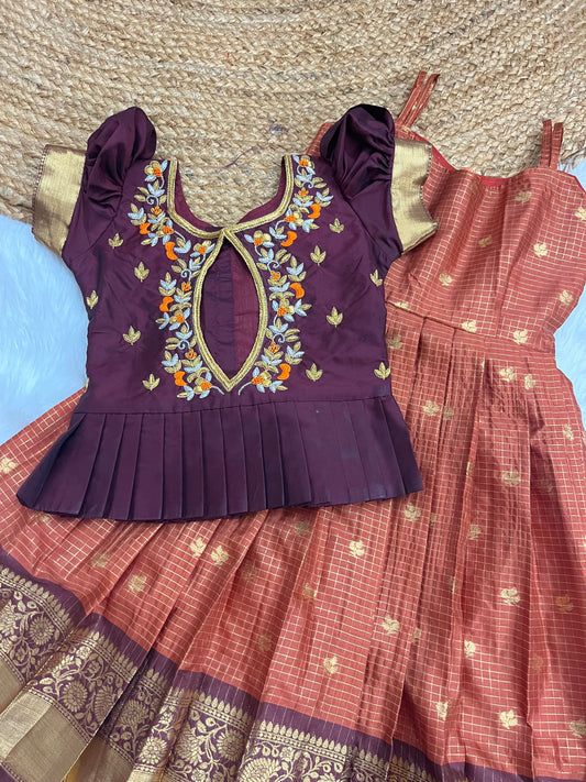 Premium Aari Work Pattu Lehenga - Maroon