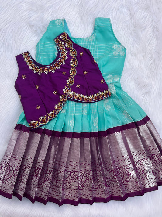 Grand Kanchi Silk Aari Lehenga for Girls