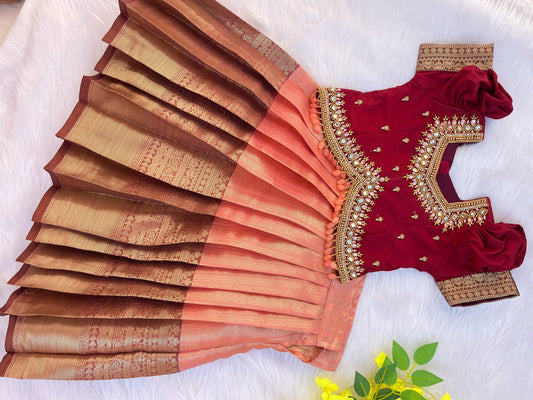 Orange Work: Premium Aari Work Pattu Lehenga