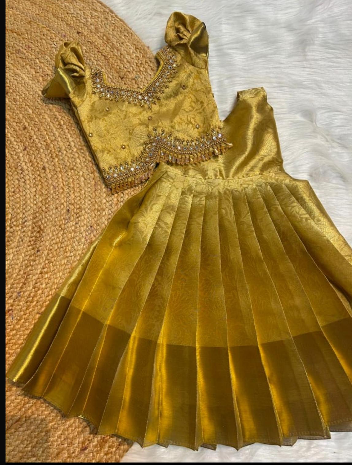 Festival Golden Semi-Silk Crop Top Lehenga