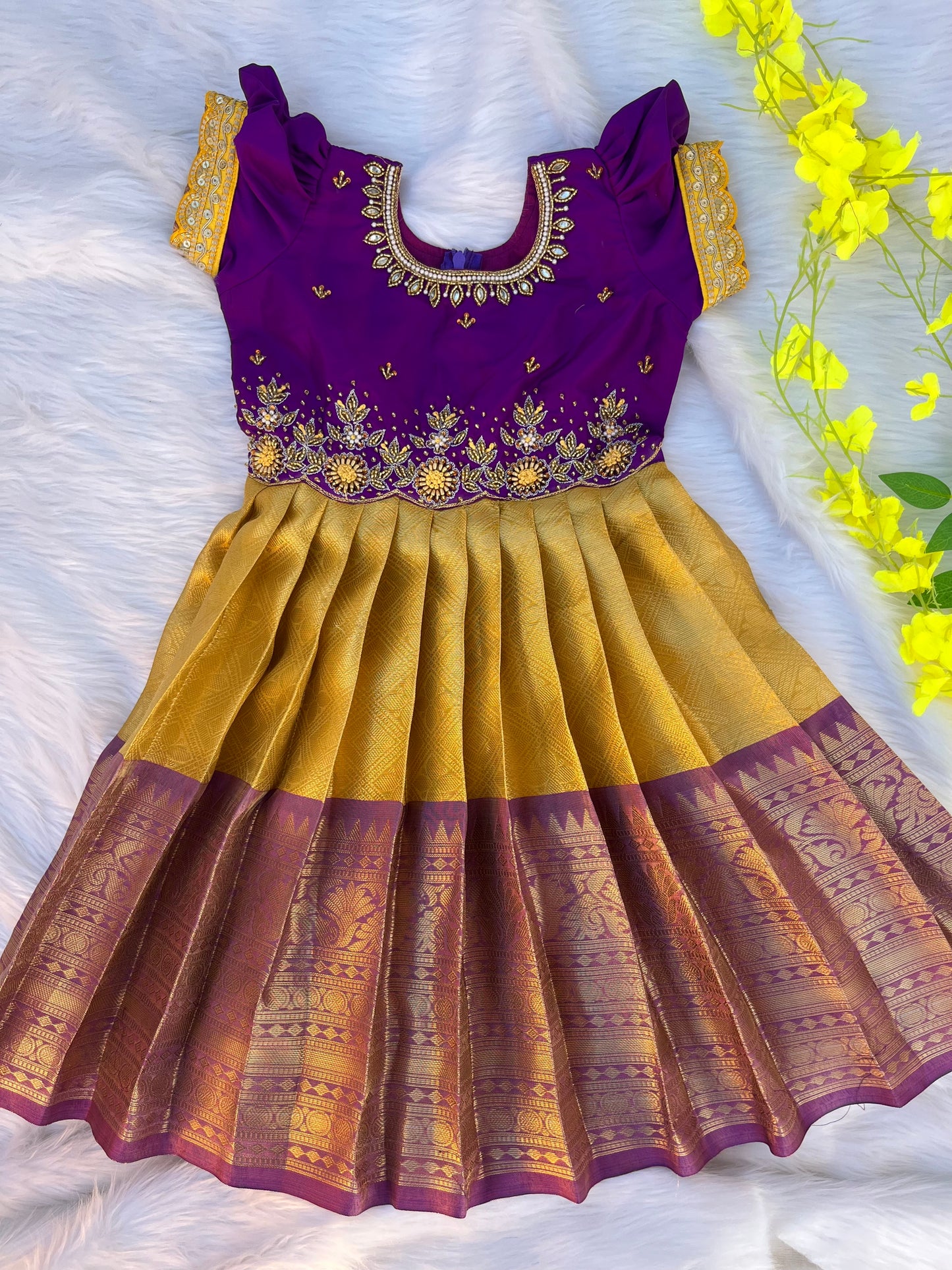 Purple & Gold Semi-Silk Pattu Pavadai