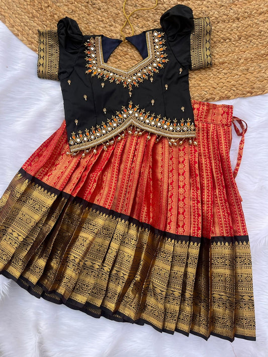 Black and Red Work: Premium Aari Work Lehenga