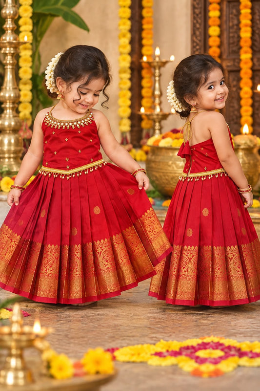 Kanjeevaram-Style Pattu Langa for Baby Girls
