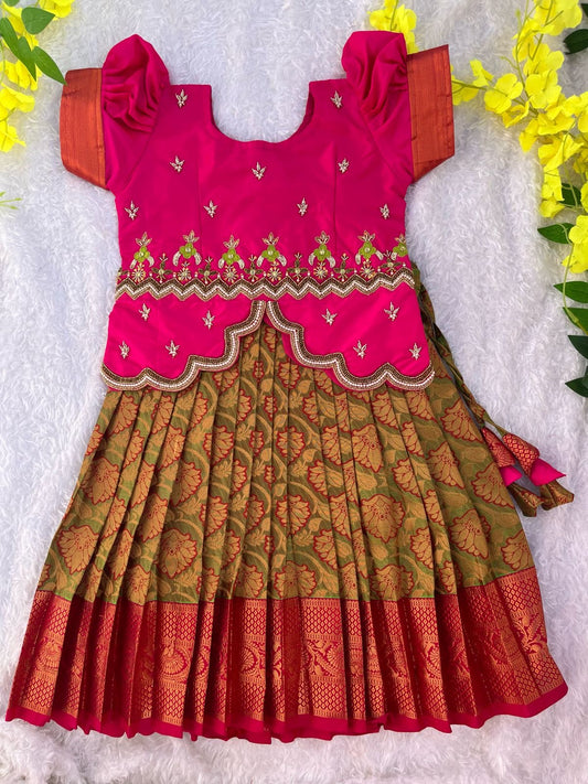 Exquisite Elegance: Premium Aari Work Pattu Lehenga