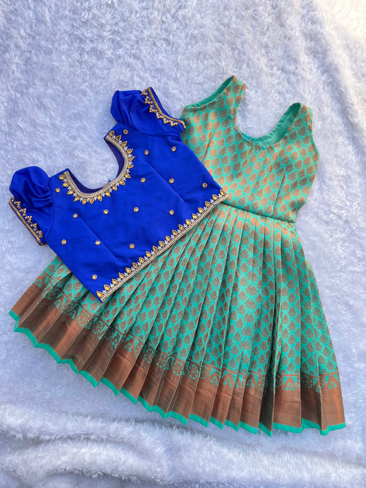 2-in-1 Semi Silk Frock with Overcoat with Aari Work