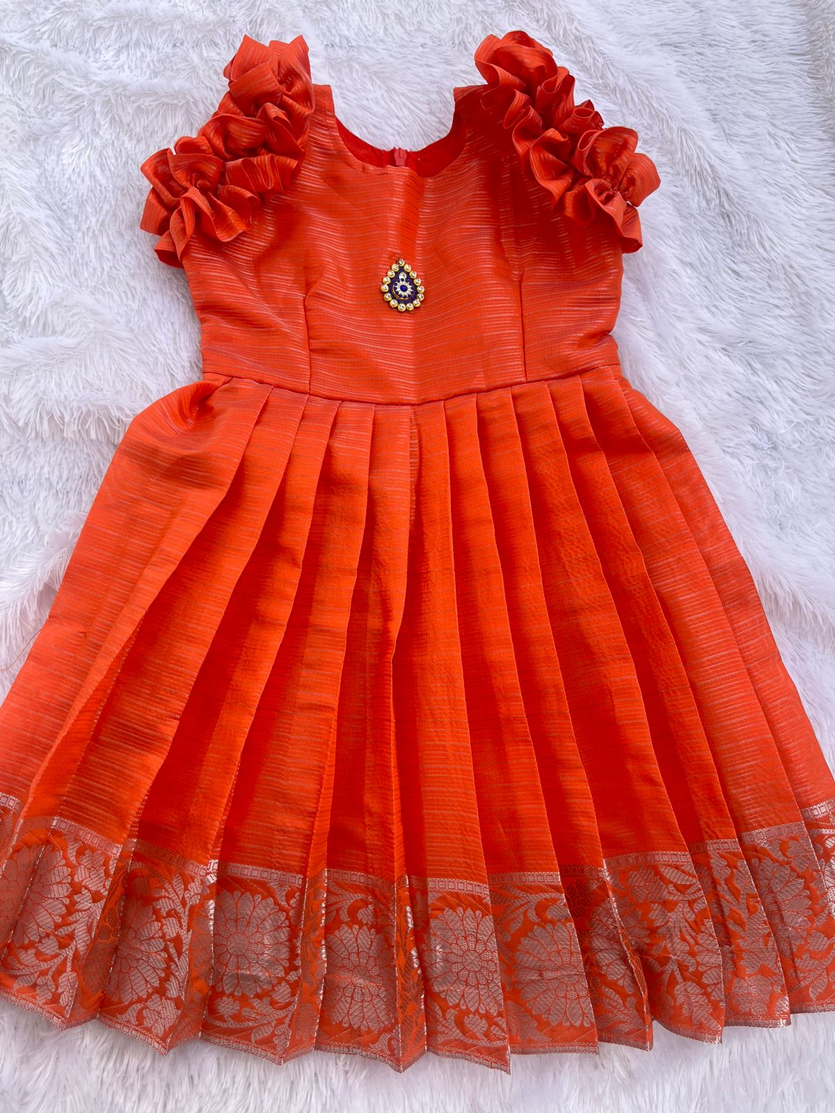 Orange colour long frocks best sale