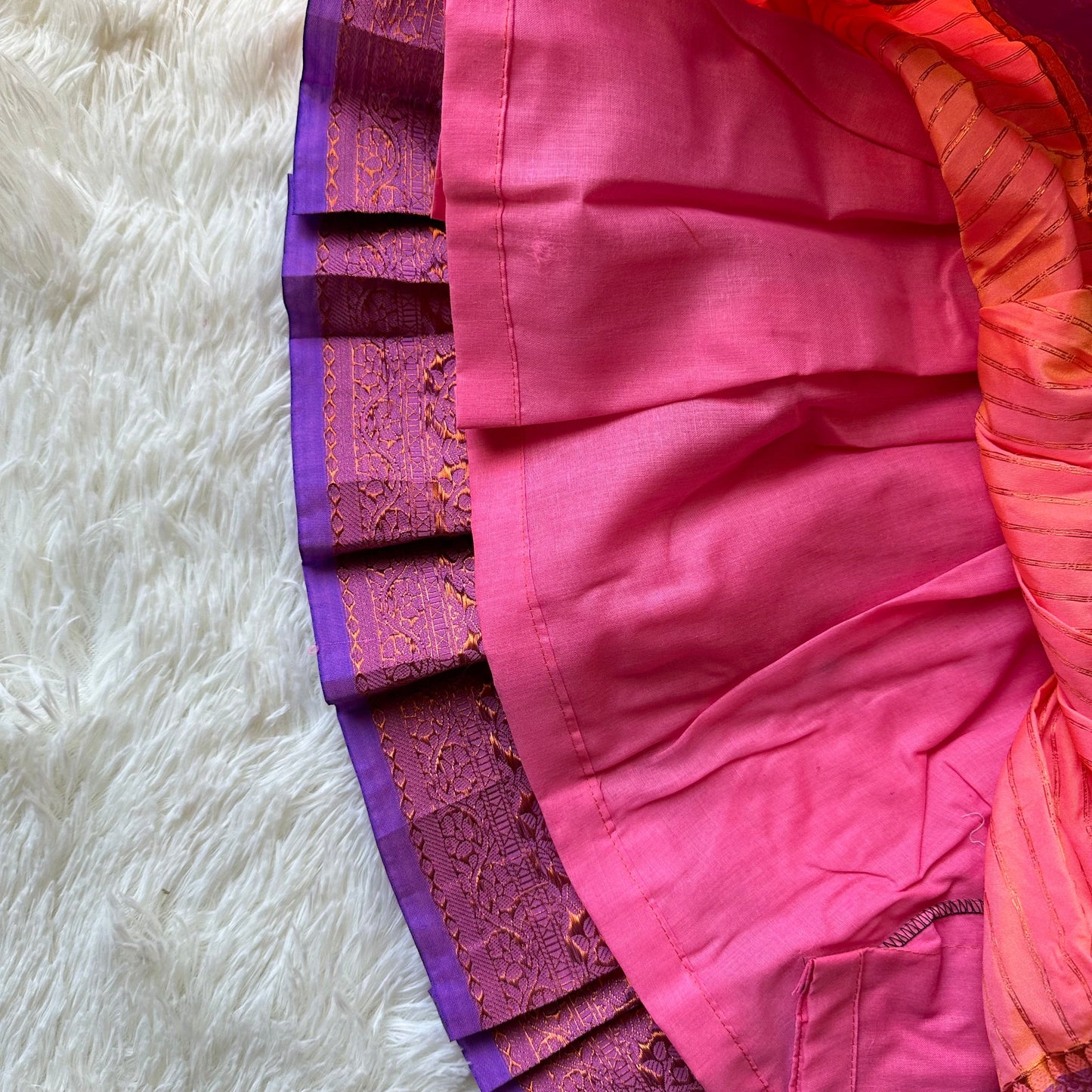 Peach Splendor: Royal Blue and Peach Semi-Silk Frock