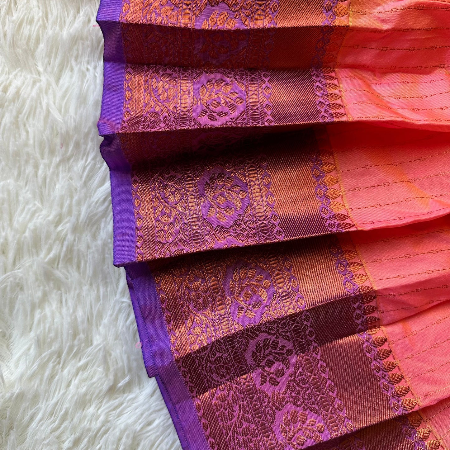 Peach Splendor: Royal Blue and Peach Semi-Silk Frock