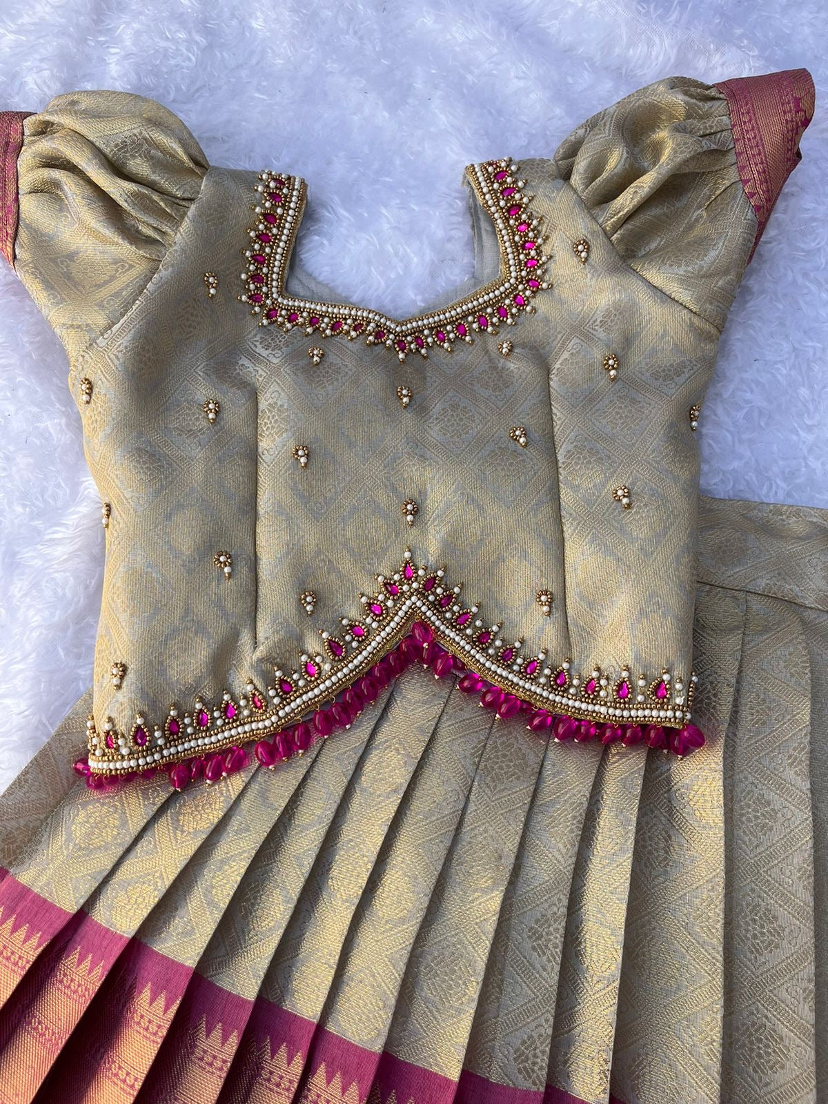 Pink and Gold Semi-Silk Lehenga Set