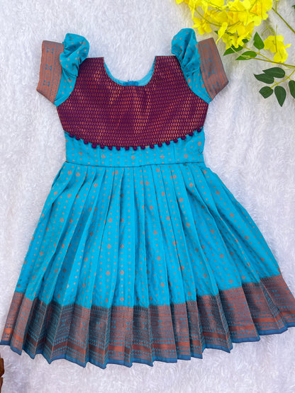 Autumn Spl- Vibrant Turquoise & Purple Frock