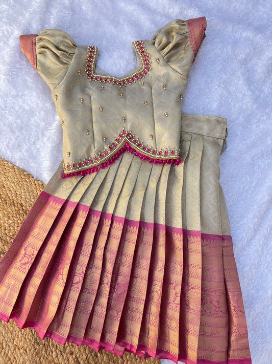 Pink and Gold Semi-Silk Lehenga Set