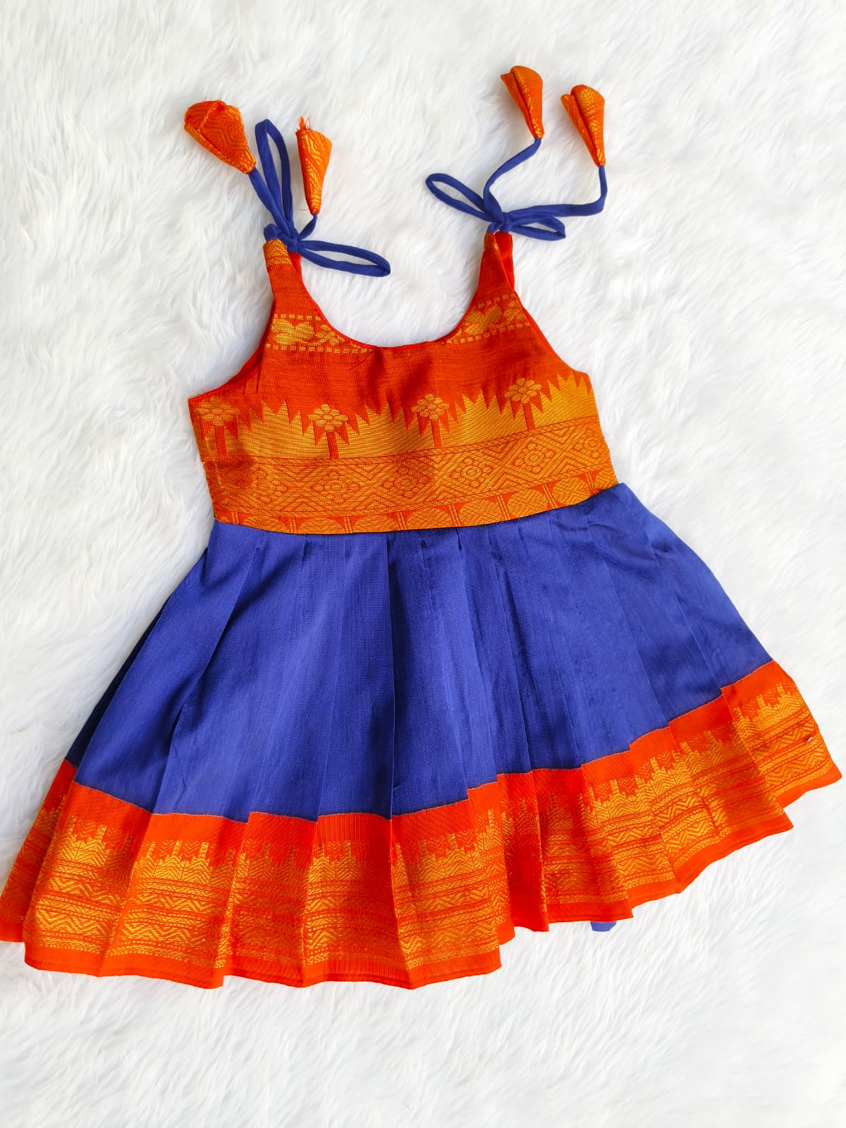 Multi color Tie up Frock - Kalyani Cotton