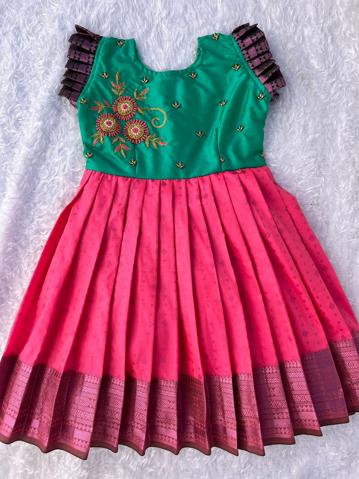 Elegant Turquoise Pleated Frock for Children Kalas Couture India