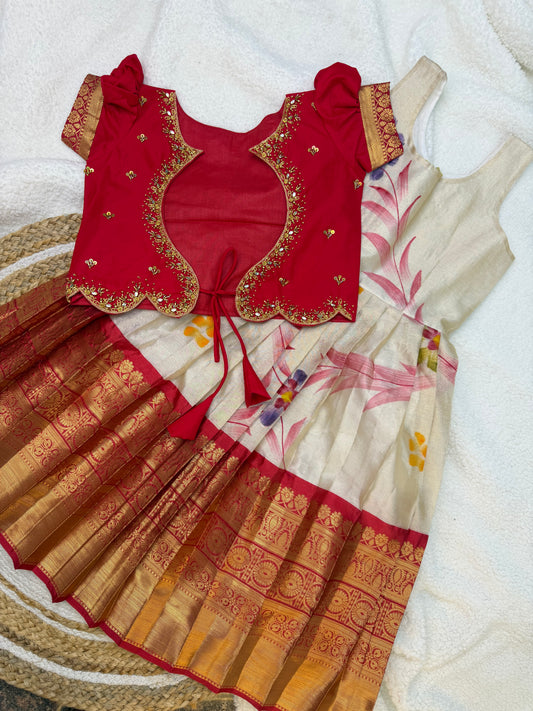 Elegant Red Embroidered Blouse with Tissue Silk