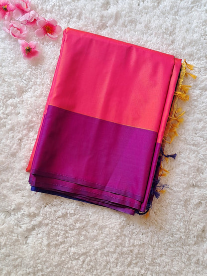 Effortlessly Chic: Orange and Blue Soft Silk Saree