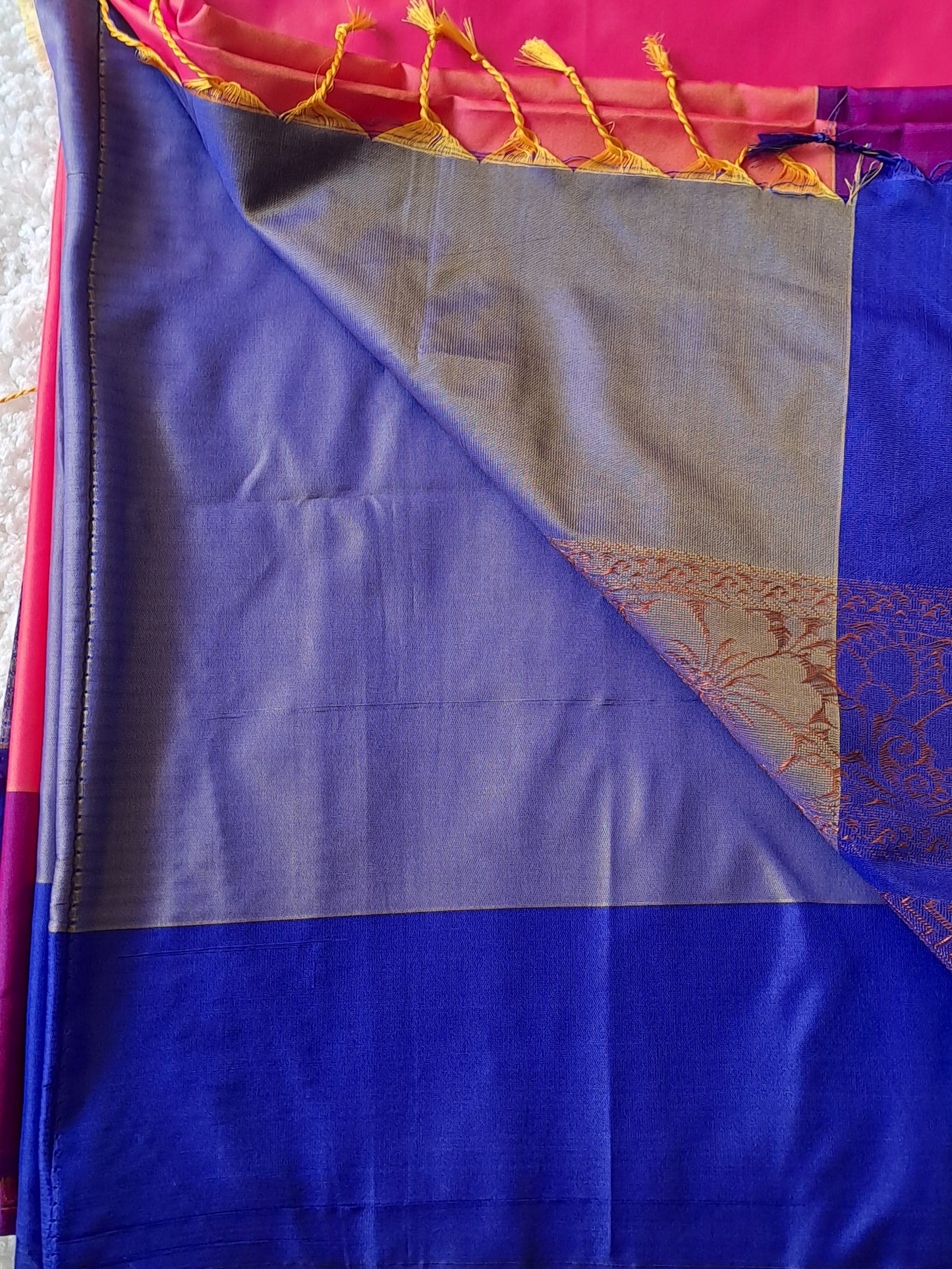 Effortlessly Chic: Orange and Blue Soft Silk Saree