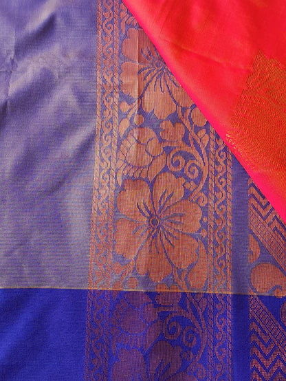 Effortlessly Chic: Orange and Blue Soft Silk Saree