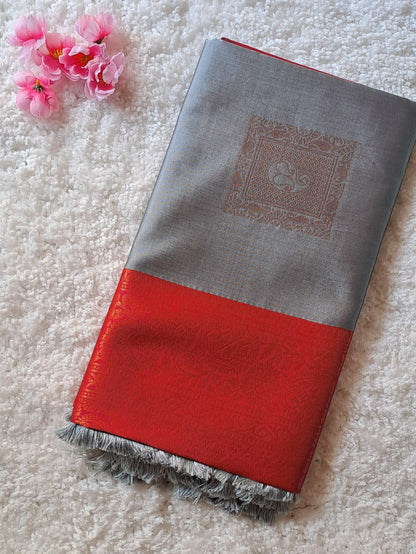 Graceful Gray and Red Soft Silk Saree