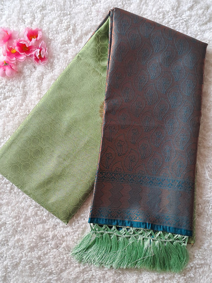 Vibrant Green and Blue Soft Silk Saree