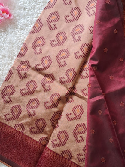 Classic Sandal and Maroon Soft Silk Saree