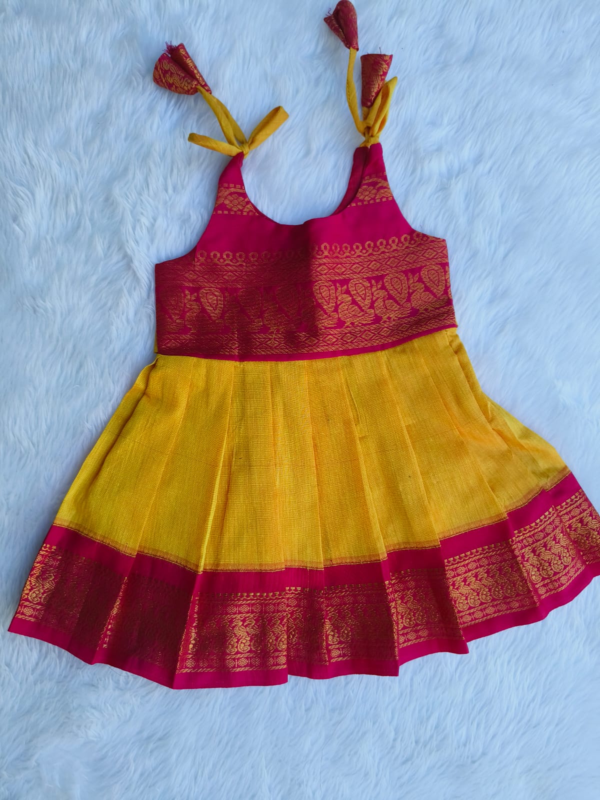 Multi color Tie up Frock - Kalyani Cotton