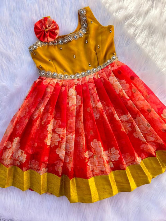 Mustard Red Floral Dress