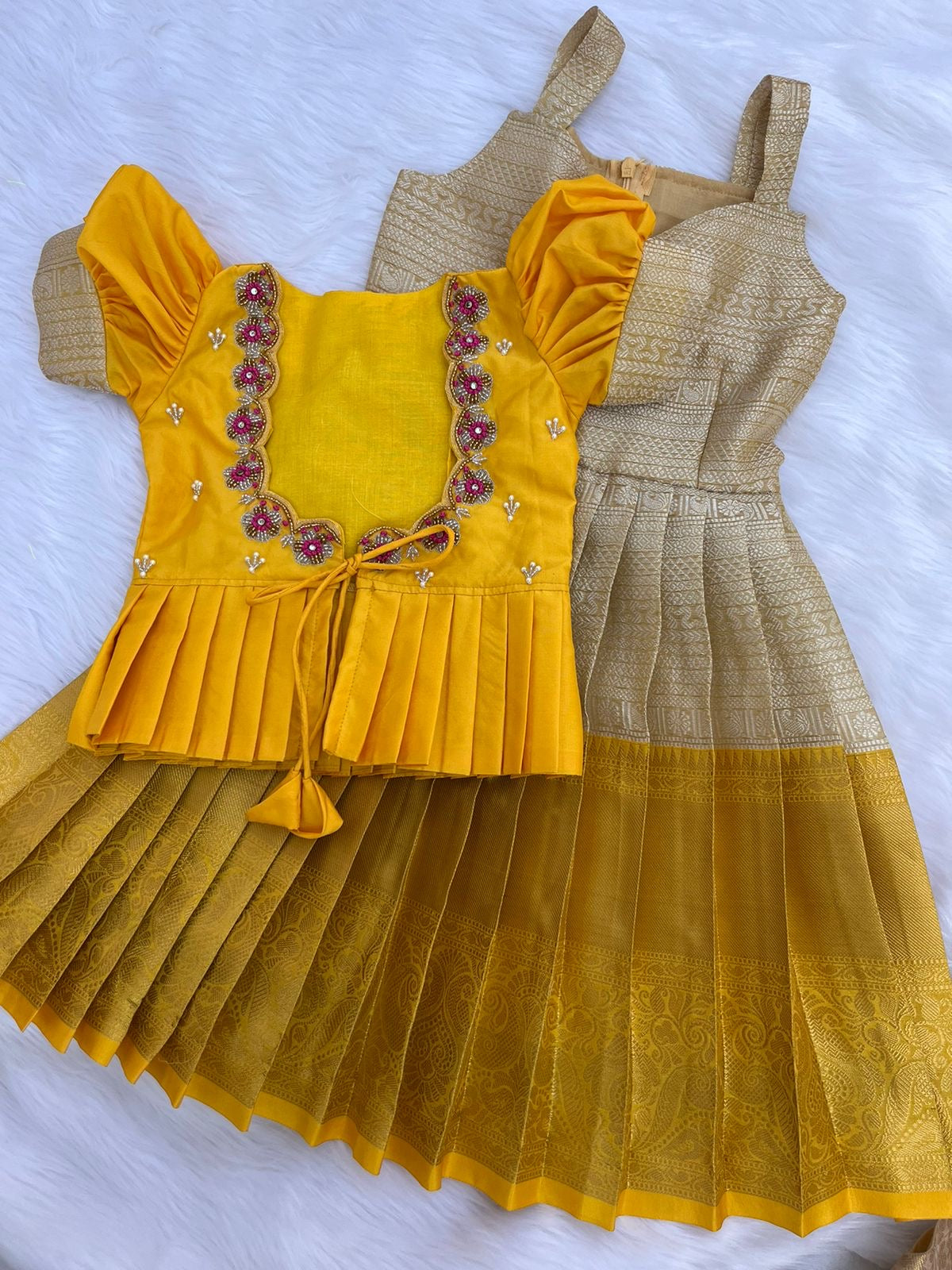 Radiant Yellow and Gold Festive Kids Lehenga