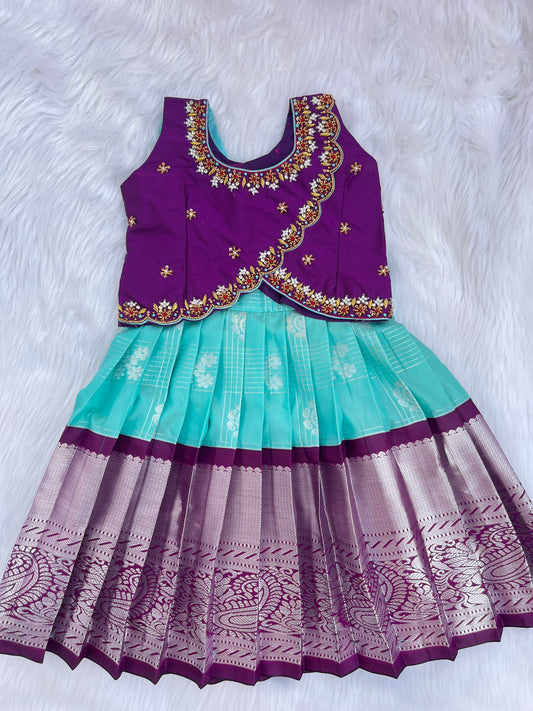 Grand Kanchi Silk Aari Lehenga for Girls
