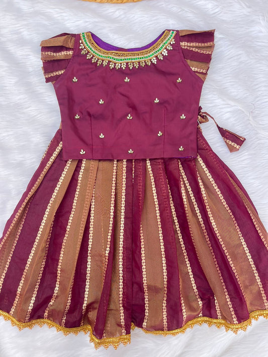 Chanderi & Raw Silk Pavadai Sattai with Simple Work
