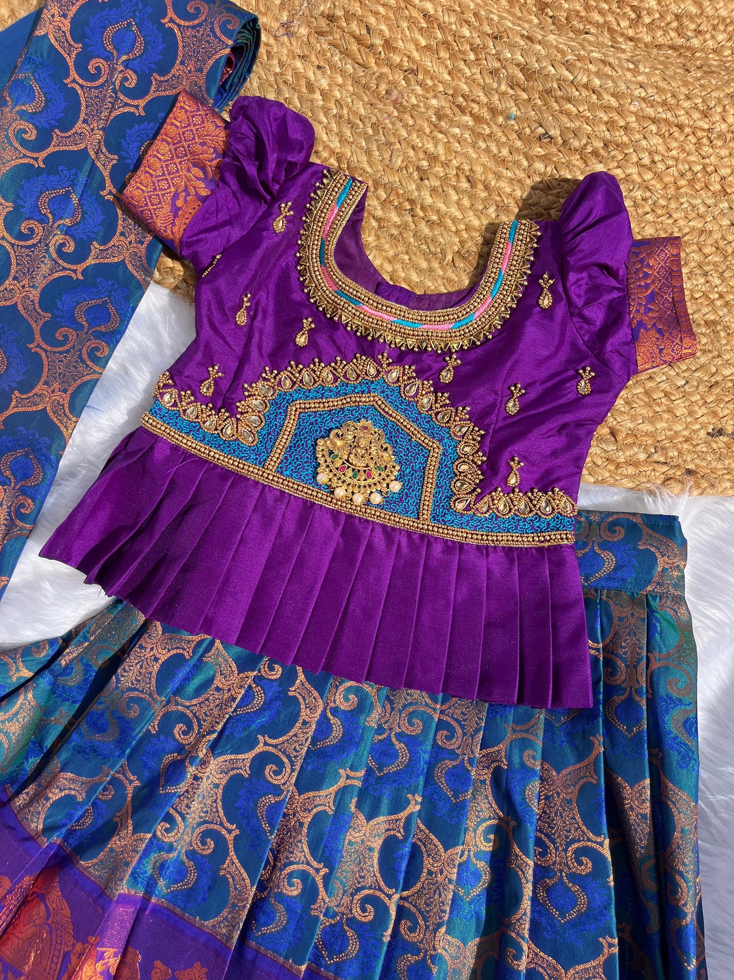 Majestic Purple & Peacock Blue Pattu Pavadai