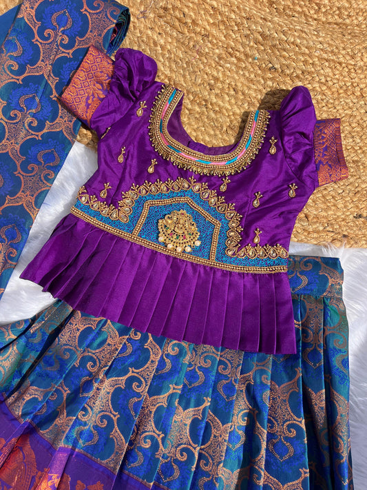 Majestic Purple & Peacock Blue Pattu Pavadai
