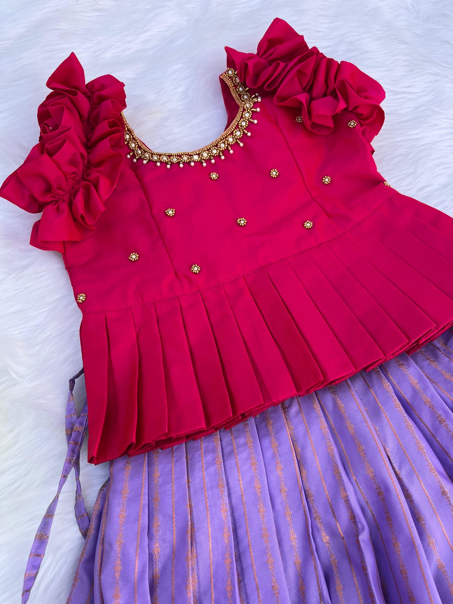 Lavender Kids Lehenga with Hand Aari Work