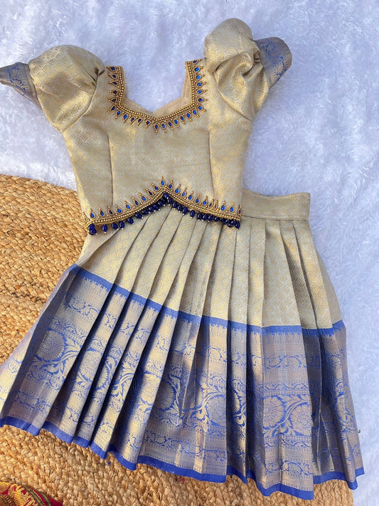 Blue and Gold Semi-Silk Lehenga Set