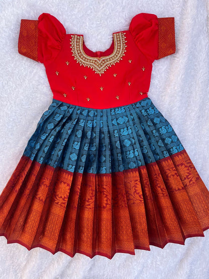 Elegant Multicolored Frock with Golden Aari