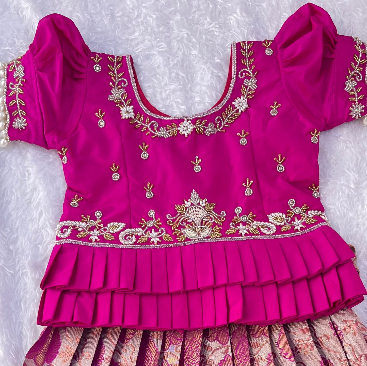 Hot Pink and Gold Paithani Lehenga with Aari Work