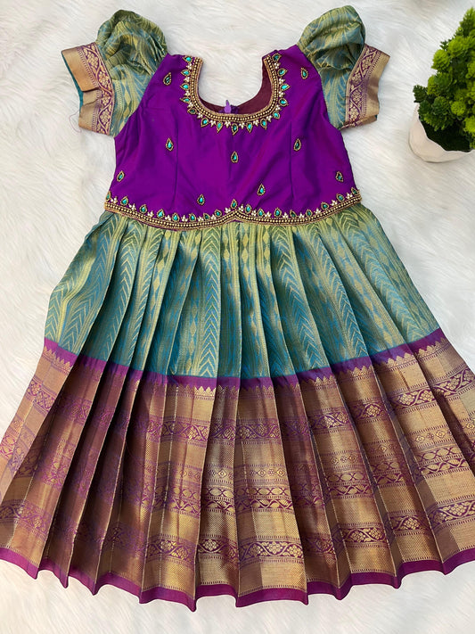 Purple  ~ Grand Banaras Silk Aari Work Frock