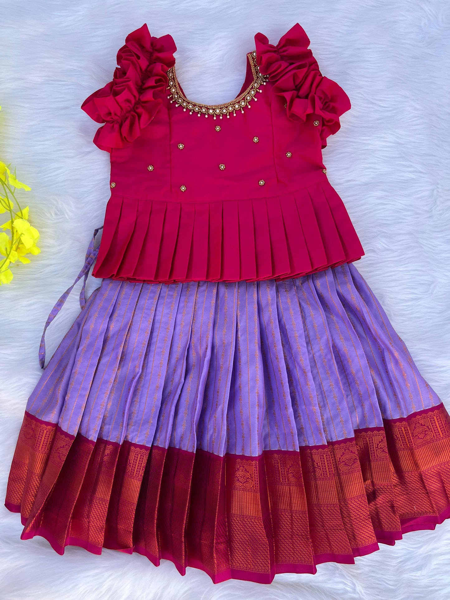 Lavender Kids Lehenga with Hand Aari Work