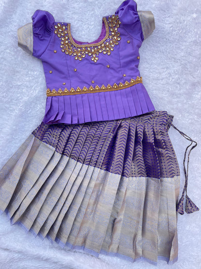 Lavander Color Semi-Silk Kids Lehenga