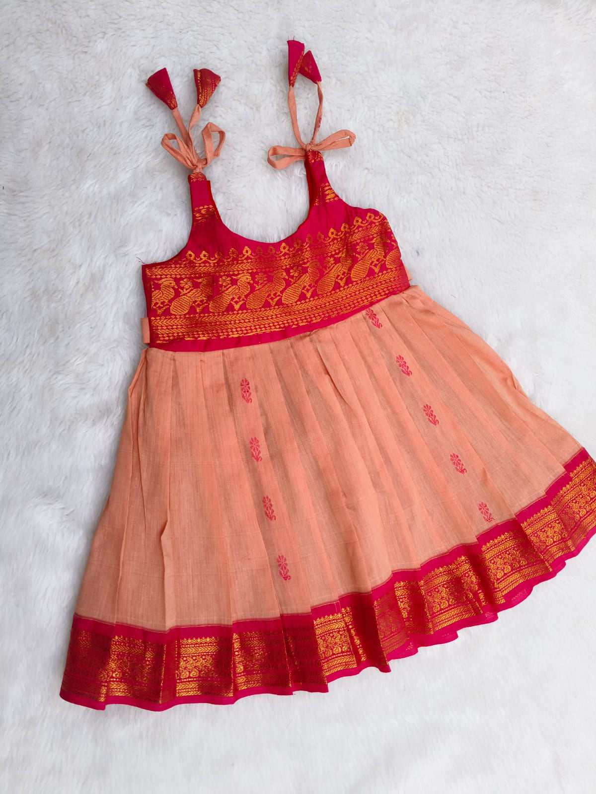 Multi color Tie up Frock - Kalyani Cotton