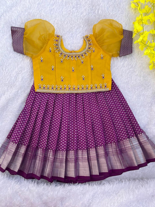 Sunshine Elegance: Aari-Yellow Top & Purple skirt