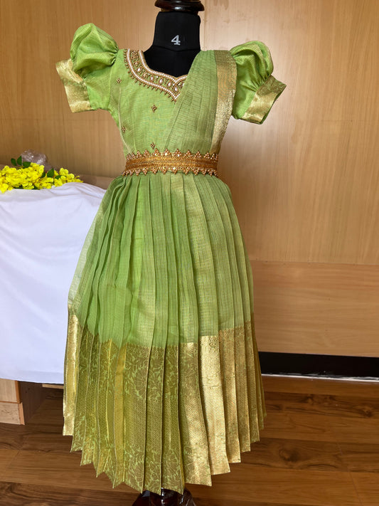 Elegant Green Tissue Silk Lehenga with Puff Sleeves