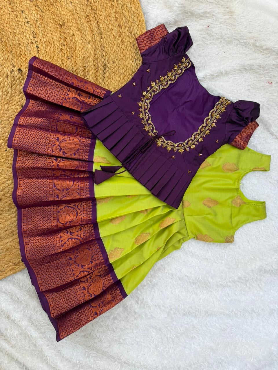 Beautiful Semi-Silk Petticoat with Aari Top