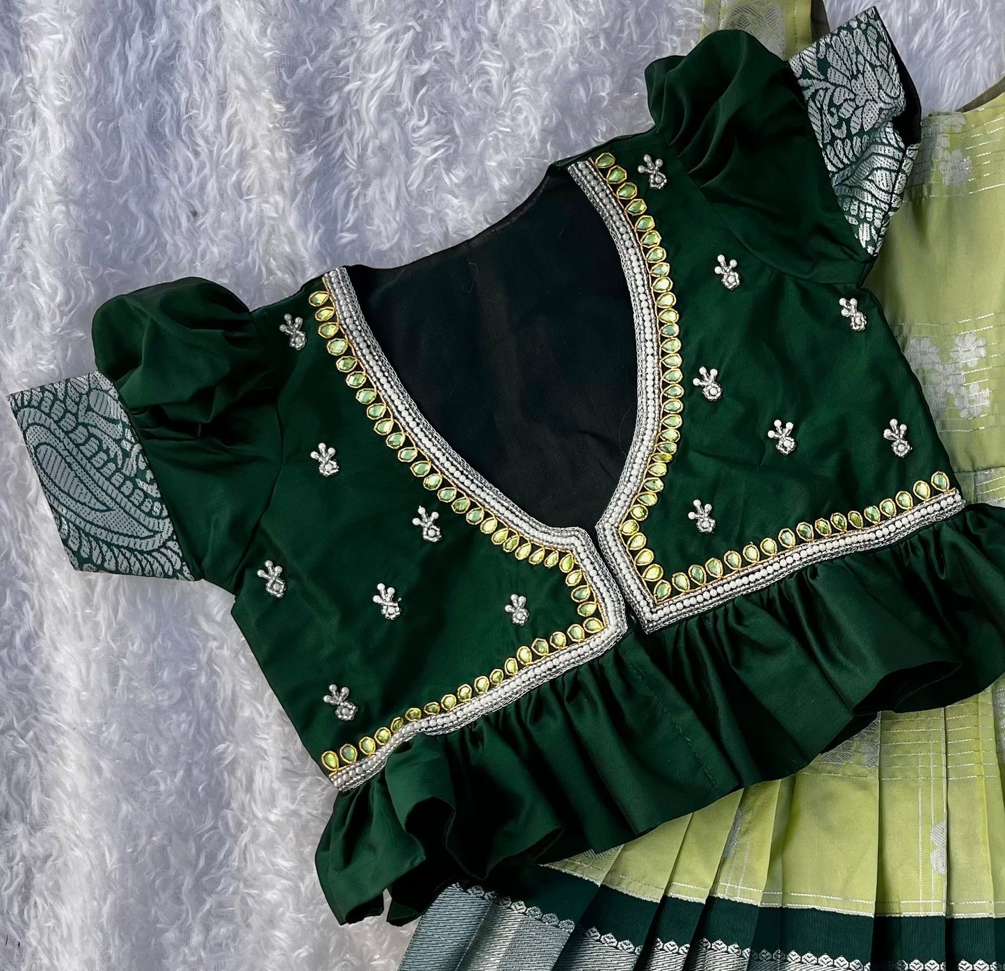 Elegant Green and Pastel Green Semi-Silk Kids Lehenga