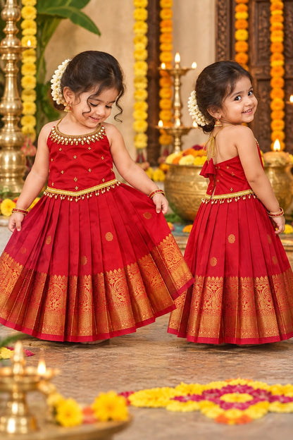 Kanjeevaram-Style Pattu Langa for Baby Girls