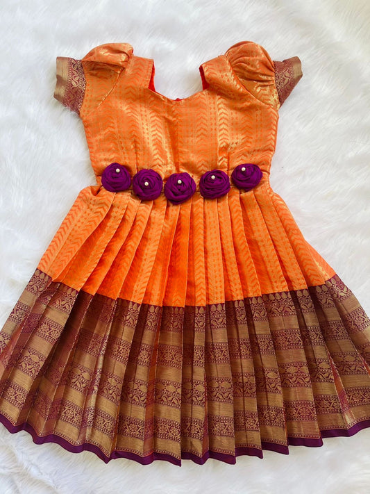 Vibrant Semi-Silk Pattu Frocks for Kids