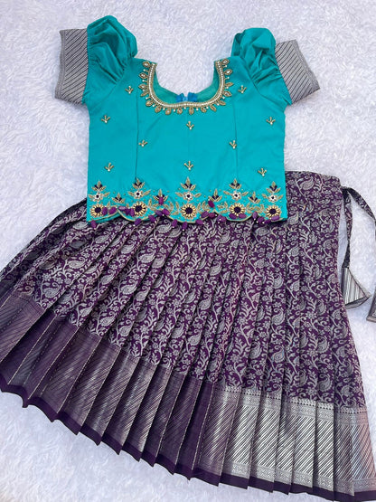 Stunning Teal Crop Top with Purple Patterned Skirt